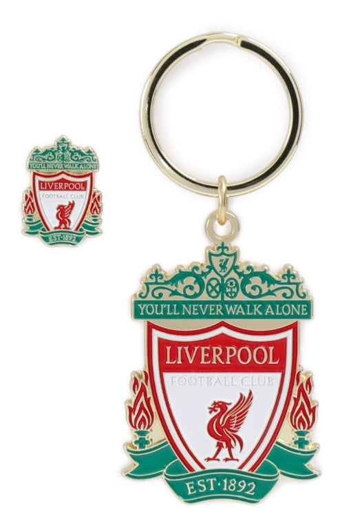 Liverpool FC Crest Keyring & Pin Badge Set | Official LFC Gift | You’ll Never Walk Alone Collectible