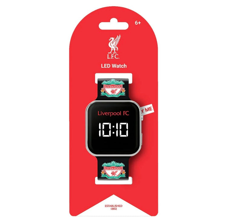 Liverpool FC Official Kids LED Digital Watch – Black Silicone Strap with YNWA & Club Crest – Time & Date Display