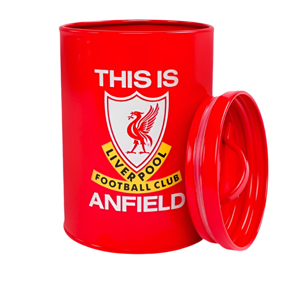 Liverpool FC Storage Canister – Official Red Steel Kitchen Tin with “This Is Anfield” Logo | LFC Tea, Coffee & Biscuit Container