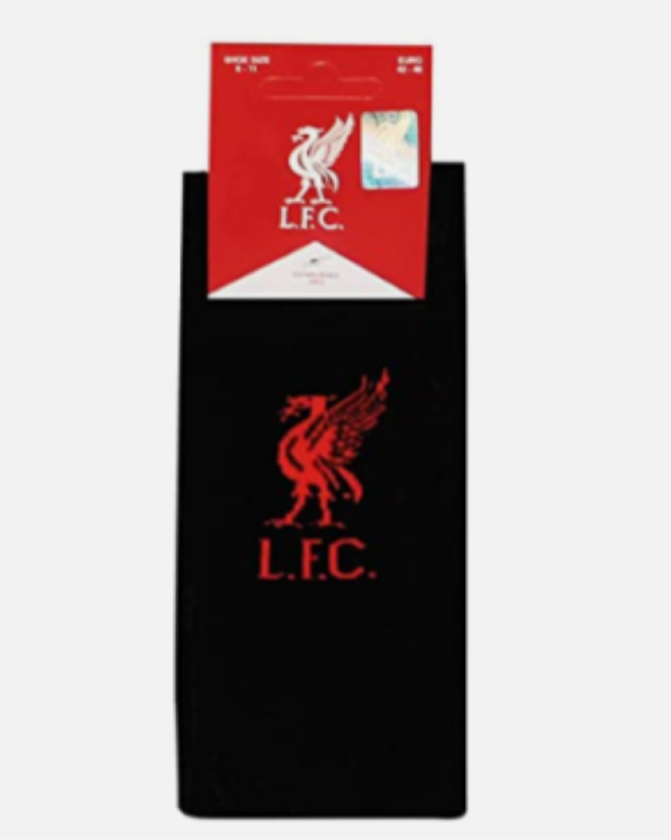 Official Liverpool FC Socks – Men’s Black & Red LFC Logo | UK 8-11 (EU 42-46) | Cotton Football Fan Gift
