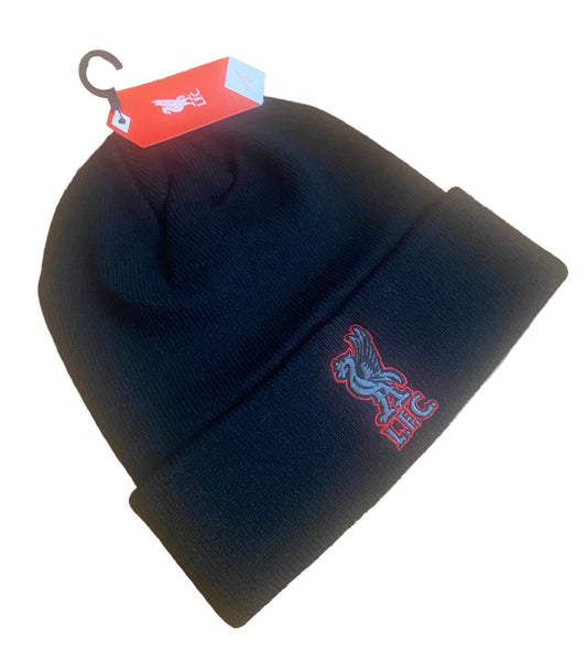 Liverpool FC Black Beanie Hat | Official LFC Knit Hat with Embroidered Crest