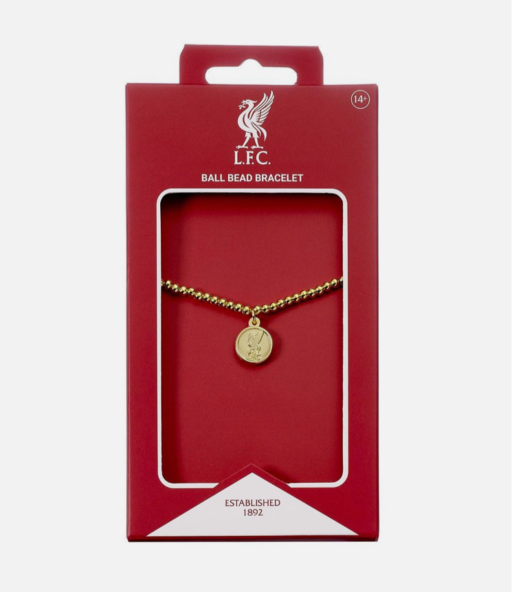 Liverpool FC Official Gold Finish Ball Bead Bracelet – Hypoallergenic Elasticated Design with 12mm LFC Charm