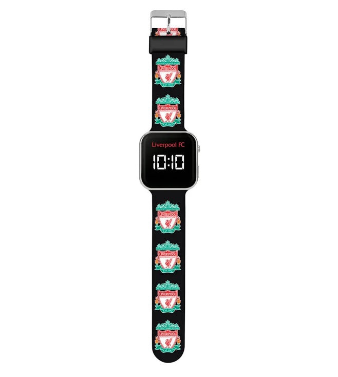 Liverpool FC Official Kids LED Digital Watch – Black Silicone Strap with YNWA & Club Crest – Time & Date Display
