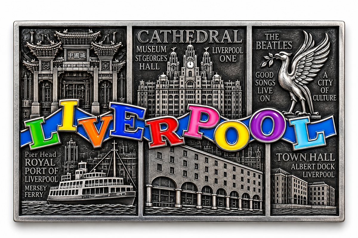 Liverpool 3D City Landmarks Fridge Magnet – Silver Effect Souvenir