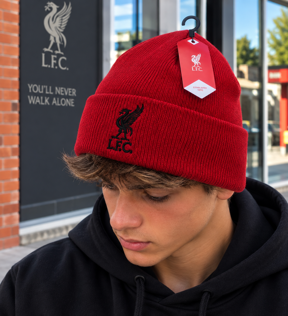 Official Liverpool FC Red Beanie Hat – Embroidered Liver Bird Crest