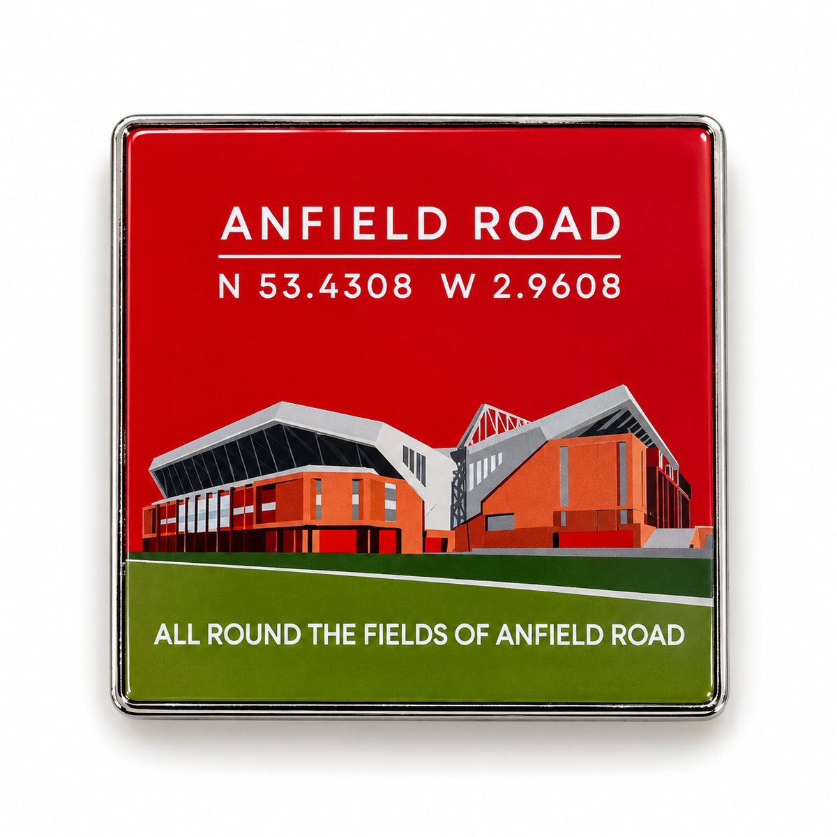 All Round the Fields of Anfield Road Square Magnet – 5 cm