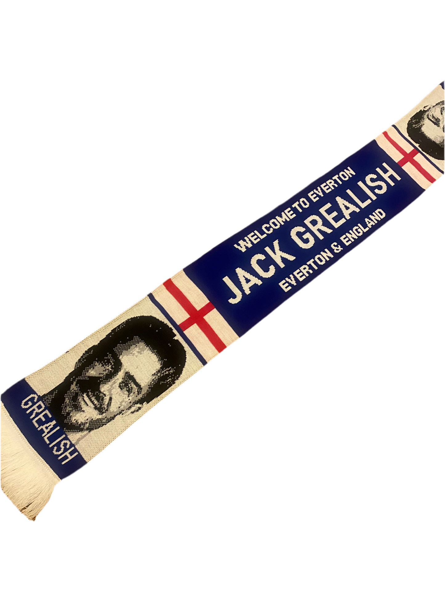 Everton FC Jack Grealish Welcome Scarf – Blue & White Jacquard Fan Scarf