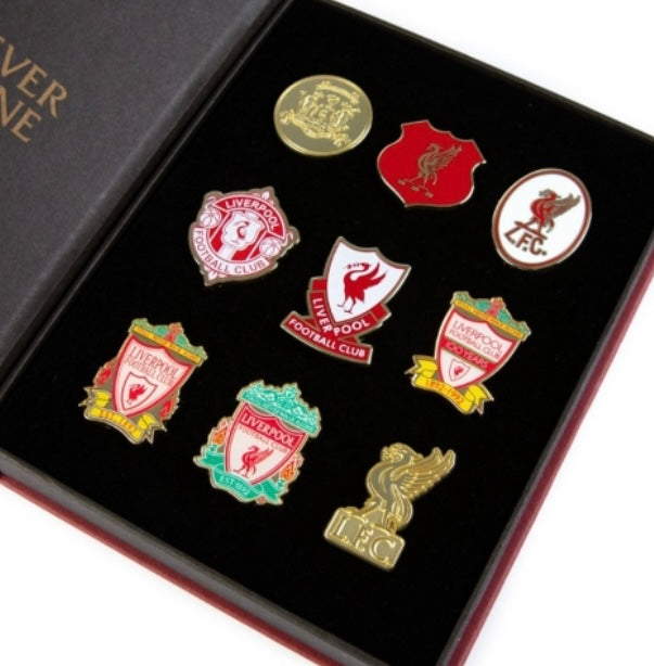 Liverpool FC 9-Piece Crest Badge Set | Official LFC Collectors Gift Box | Historic Club Emblems Collection