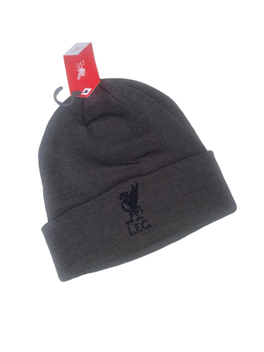 Liverpool FC Official Grey Beanie Hat – One Size Pull-On Winter Knit Hat with Embroidered LFC Crest
