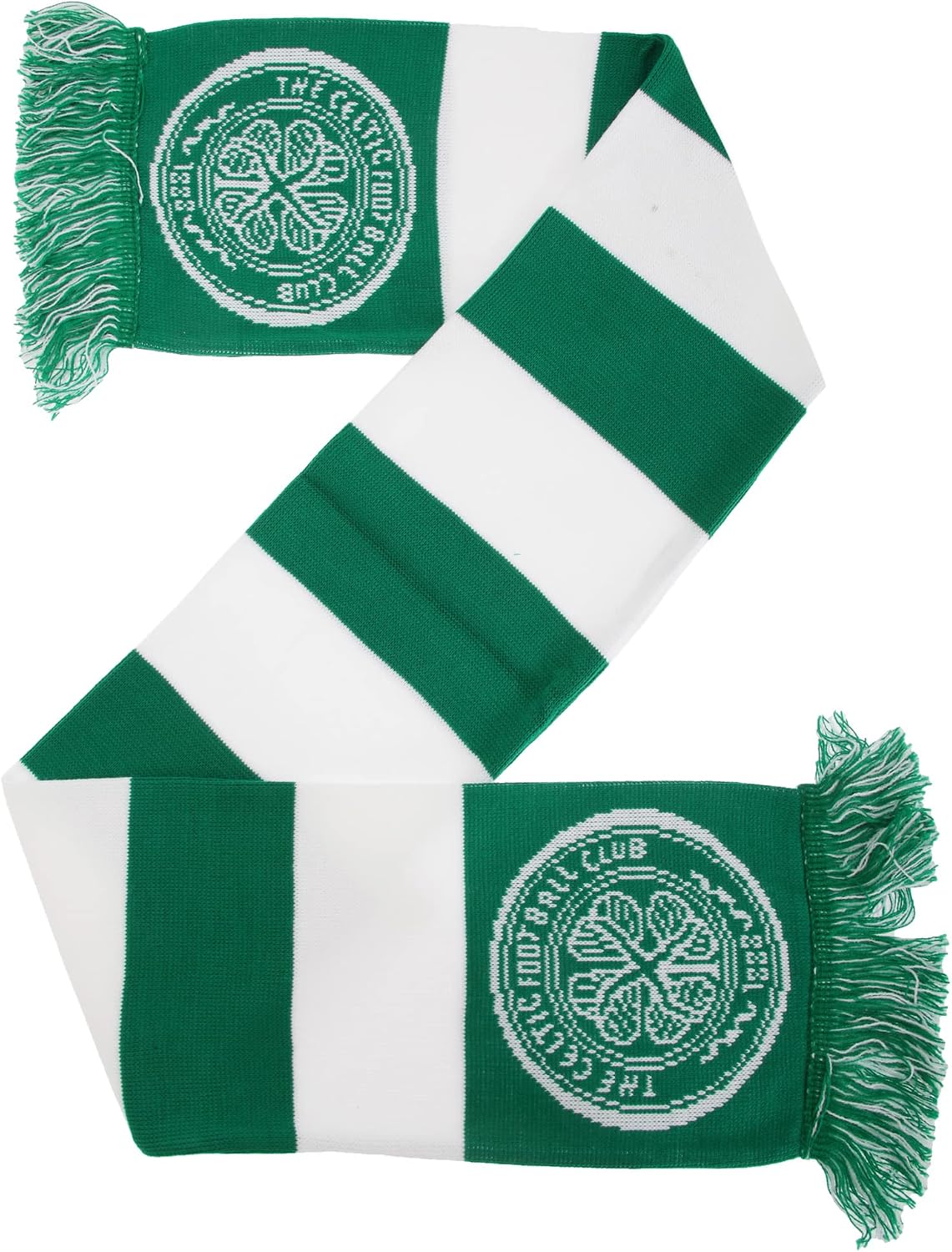 Official Celtic FC Green & White Bar Scarf with Crest