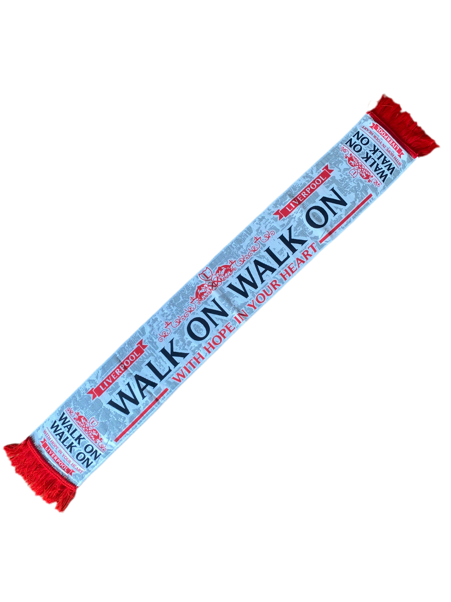 Liverpool FC Inspired Scarf – Grey, White & Red Football Fan Scarf | Walk On With Hope Design | HD Quality Supporters Scarf