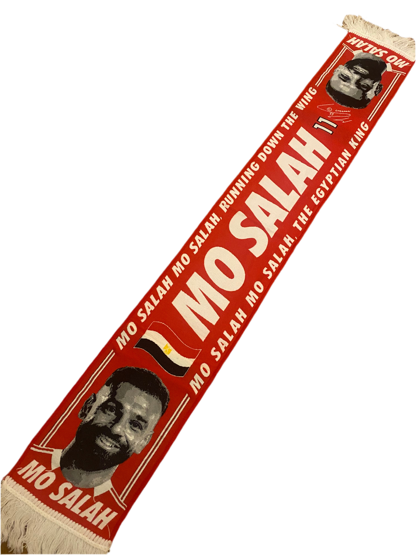 Mo Salah Liverpool Scarf – HD Fan Scarf with Egyptian Flag, Signature, Shirt Number 11 & Song Lyrics