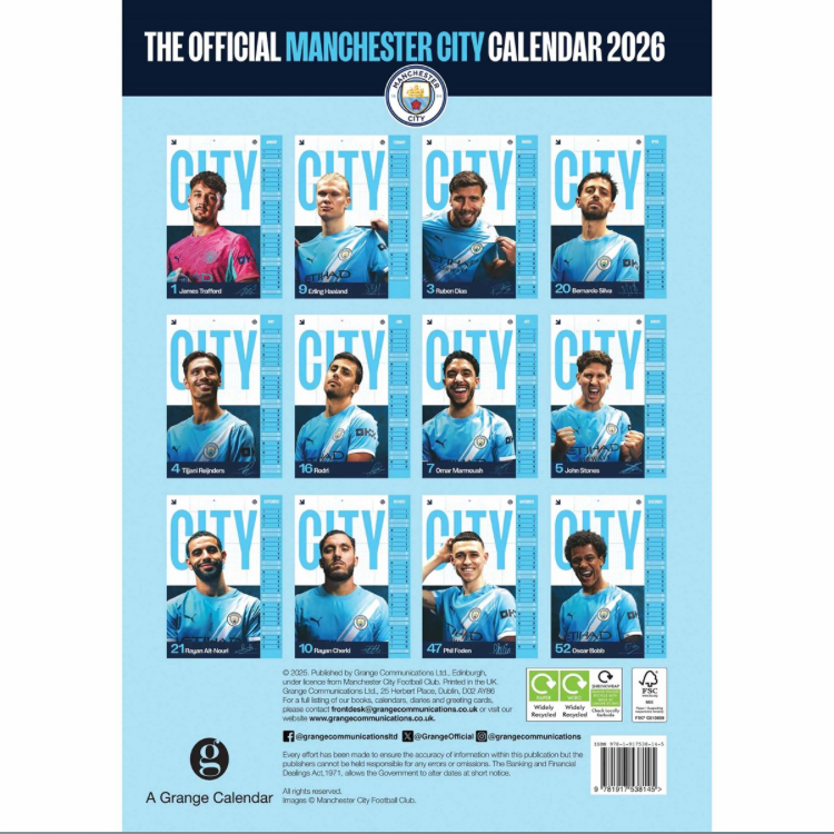 Manchester City FC Official 2026 Calendar – Man City Wall Calendar Featuring First Team Players | Official Licensed Football Gift