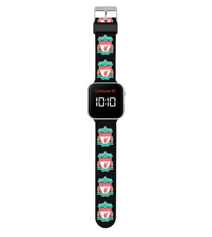 Liverpool FC Official Kids LED Digital Watch – Black Silicone Strap with YNWA & Club Crest – Time & Date Display
