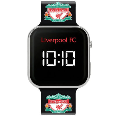 Liverpool FC Official Kids LED Digital Watch – Black Silicone Strap with YNWA & Club Crest – Time & Date Display