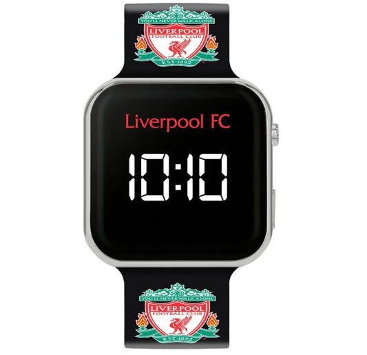 Liverpool FC Official Kids LED Digital Watch – Black Silicone Strap with YNWA & Club Crest – Time & Date Display