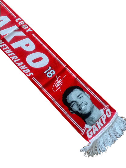 Cody Gakpo Liverpool Scarf – Red & White HD Football Fan Scarf | Netherlands Flag Design | Liverpool FC No.18 Supporters Scarf