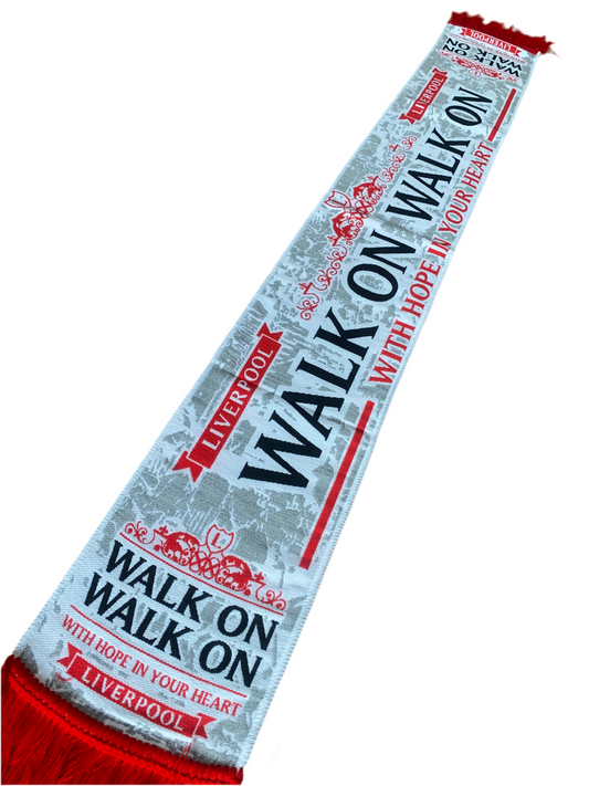 Liverpool FC Inspired Scarf – Grey, White & Red Football Fan Scarf | Walk On With Hope Design | HD Quality Supporters Scarf