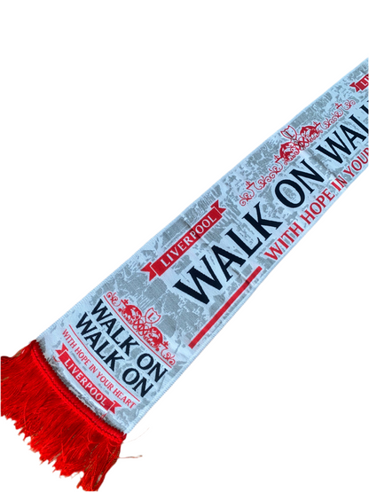 Liverpool FC Inspired Scarf – Grey, White & Red Football Fan Scarf | Walk On With Hope Design | HD Quality Supporters Scarf