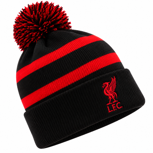 Official Liverpool FC ’47 Brand Adult Breakaway Bobble Hat – Black & Red