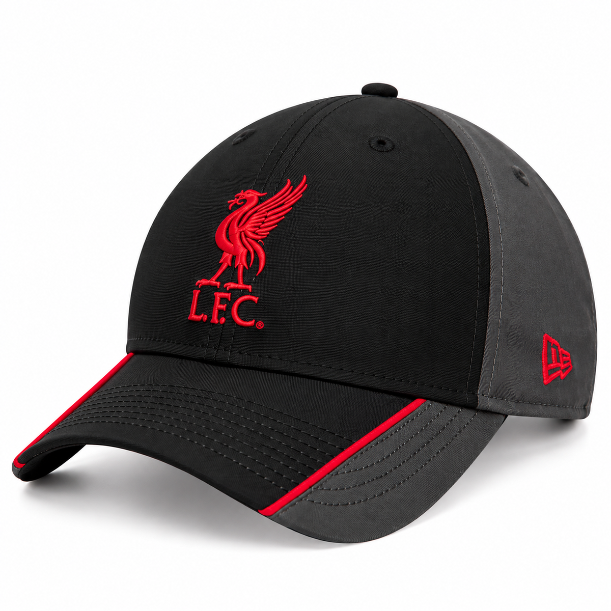 A black baseball cap with a red embroidered Liverpool F.C.