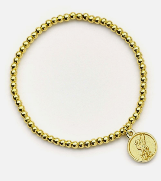 Liverpool FC Official Gold Finish Ball Bead Bracelet – Hypoallergenic Elasticated Design with 12mm LFC Charm