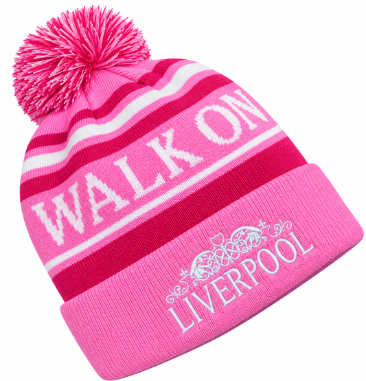 Liverpool FC Bobble Hat – Pink “Walk On” Beanie with Pom | YNWA Supporters Winter Hat