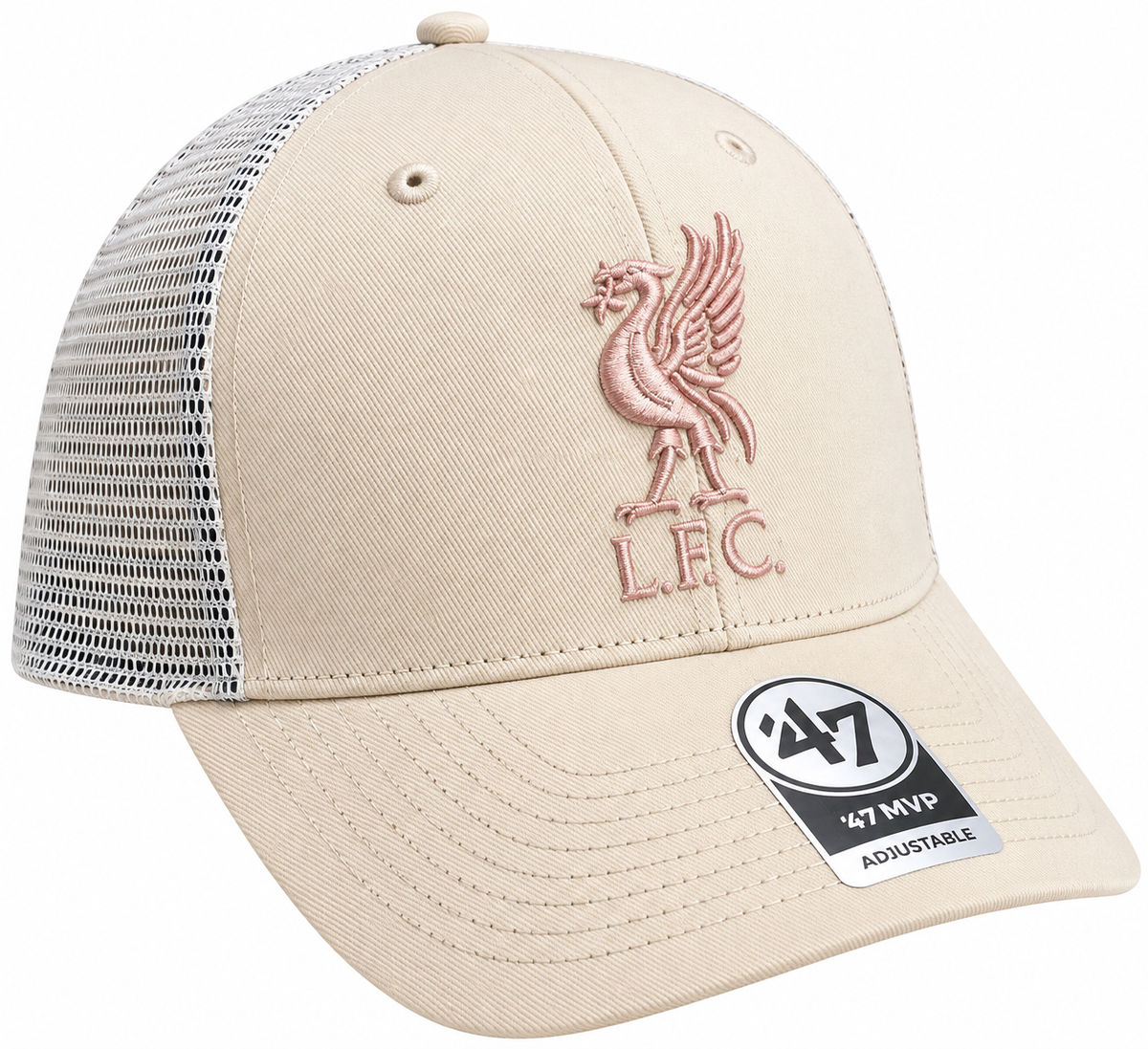 Official Liverpool FC ’47 MVP Trucker Cap – Cream & Pink Adjustable LFC Hat