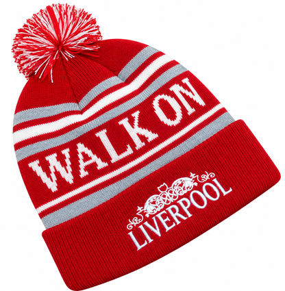 Liverpool-Inspired Red, White & Grey “Walk On” Bobble Hat