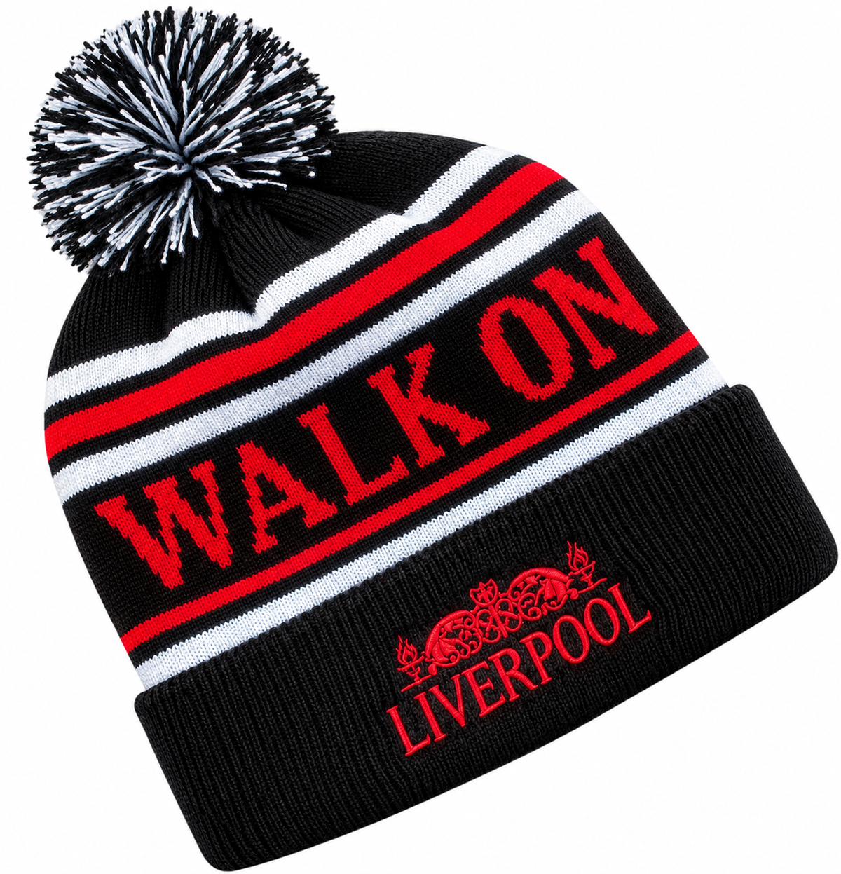 Liverpool-Inspired Black, Red & Grey “Walk On” Bobble Hat