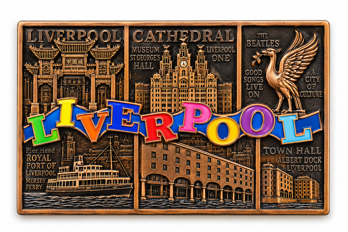 Liverpool 3D City Landmarks Fridge Magnet – Copper Effect Souvenir
