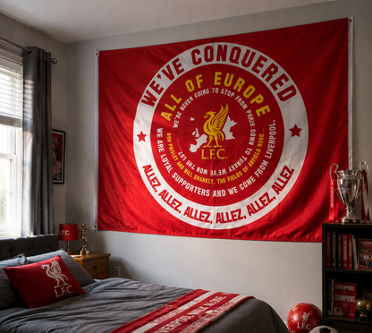 Sale- Official Liverpool FC Flag – “We’ve Conquered All of Europe” | 6ft x 5ft
