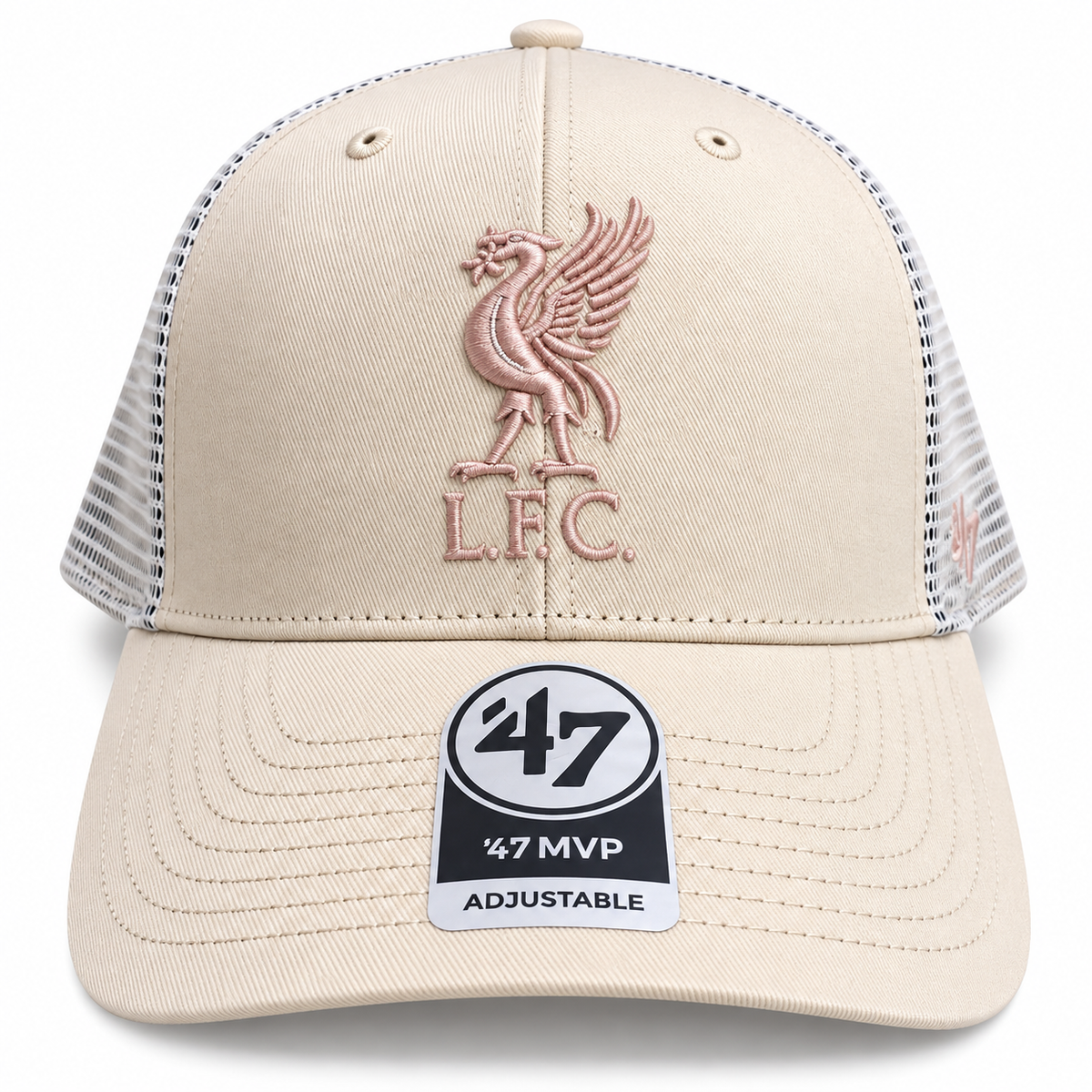Official Liverpool FC ’47 MVP Trucker Cap – Cream & Pink Adjustable LFC Hat