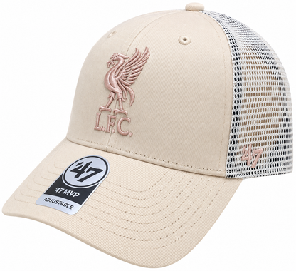 Official Liverpool FC ’47 MVP Trucker Cap – Cream & Pink Adjustable LFC Hat