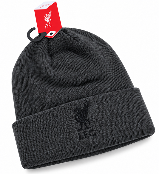 Liverpool FC Official Grey Beanie Hat – One Size Pull-On Winter Knit Hat with Embroidered LFC Crest