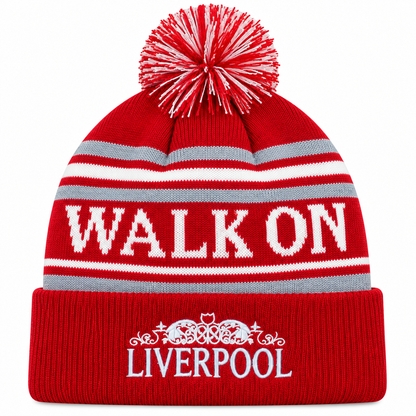 Liverpool-Inspired Red, White & Grey “Walk On” Bobble Hat