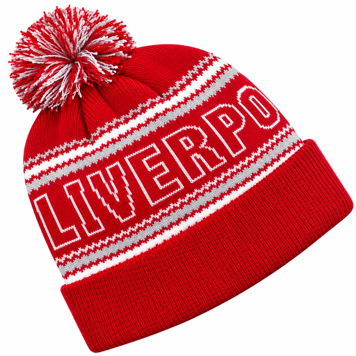 Liverpool-Inspired Classic Red & White Bobble Hat