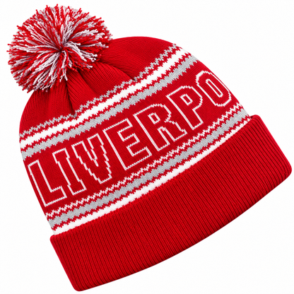 Liverpool-Inspired Classic Red & White Bobble Hat