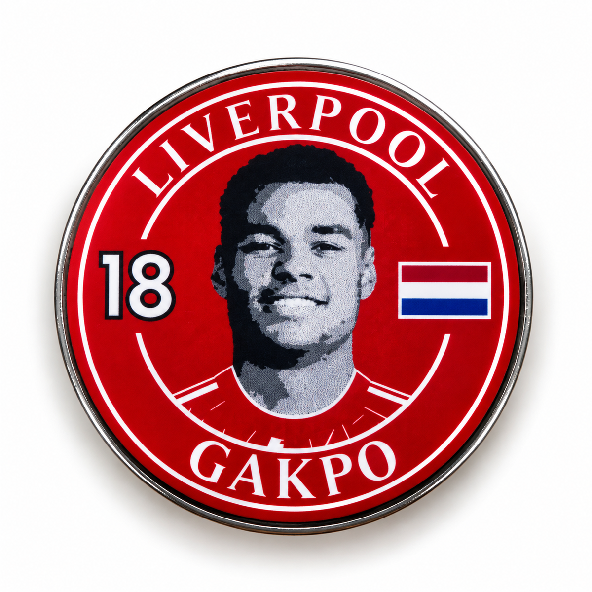 Cody Gakpo No. 18 red Liverpool-inspired football magnet with Netherlands flag
