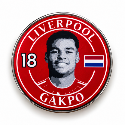 Cody Gakpo No. 18 red Liverpool-inspired football magnet with Netherlands flag