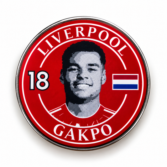 Cody Gakpo No. 18 red Liverpool-inspired football magnet with Netherlands flag