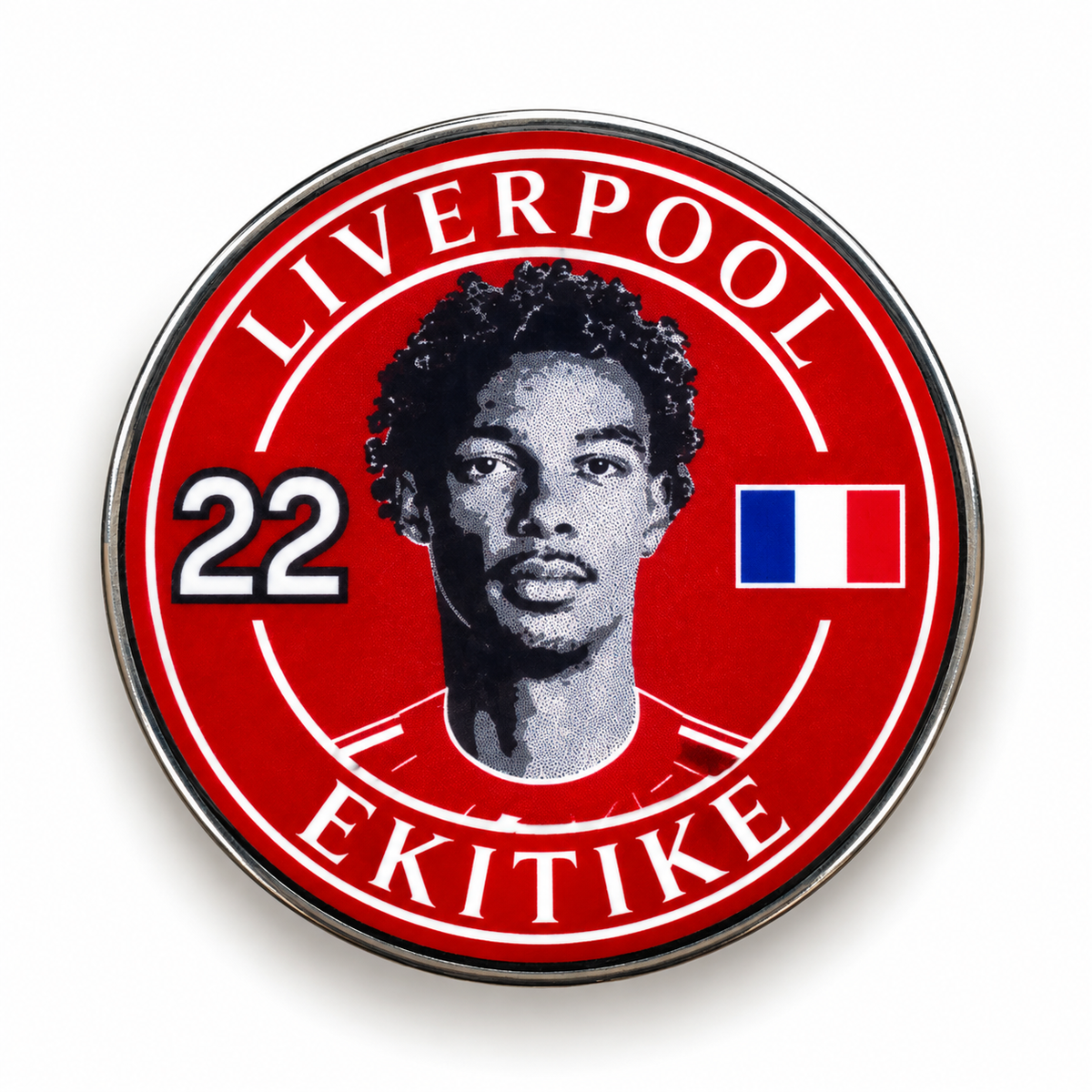 Hugo Ekitike No. 22 red Liverpool-inspired football magnet with France flag