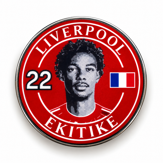 Hugo Ekitike No. 22 red Liverpool-inspired football magnet with France flag