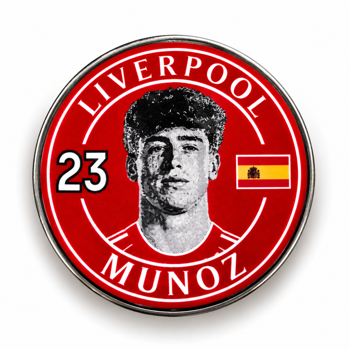 Víctor Muñoz No. 23 red Liverpool-inspired football magnet with Spain flag