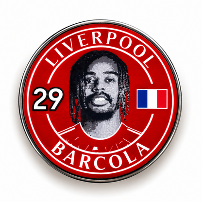 Bradley Barcola No. 29 red Liverpool-inspired concept football magnet with France flag