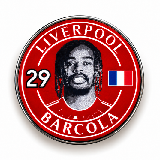 Bradley Barcola No. 29 red Liverpool-inspired concept football magnet with France flag