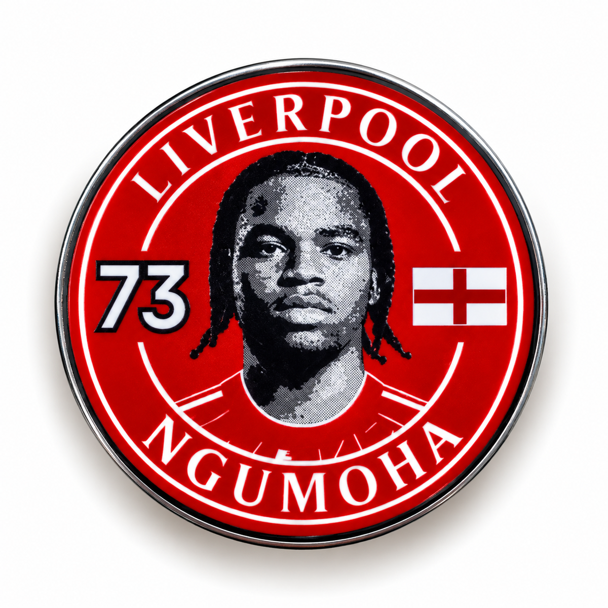 Rio Ngumoha No. 73 red Liverpool-inspired football magnet with England flag