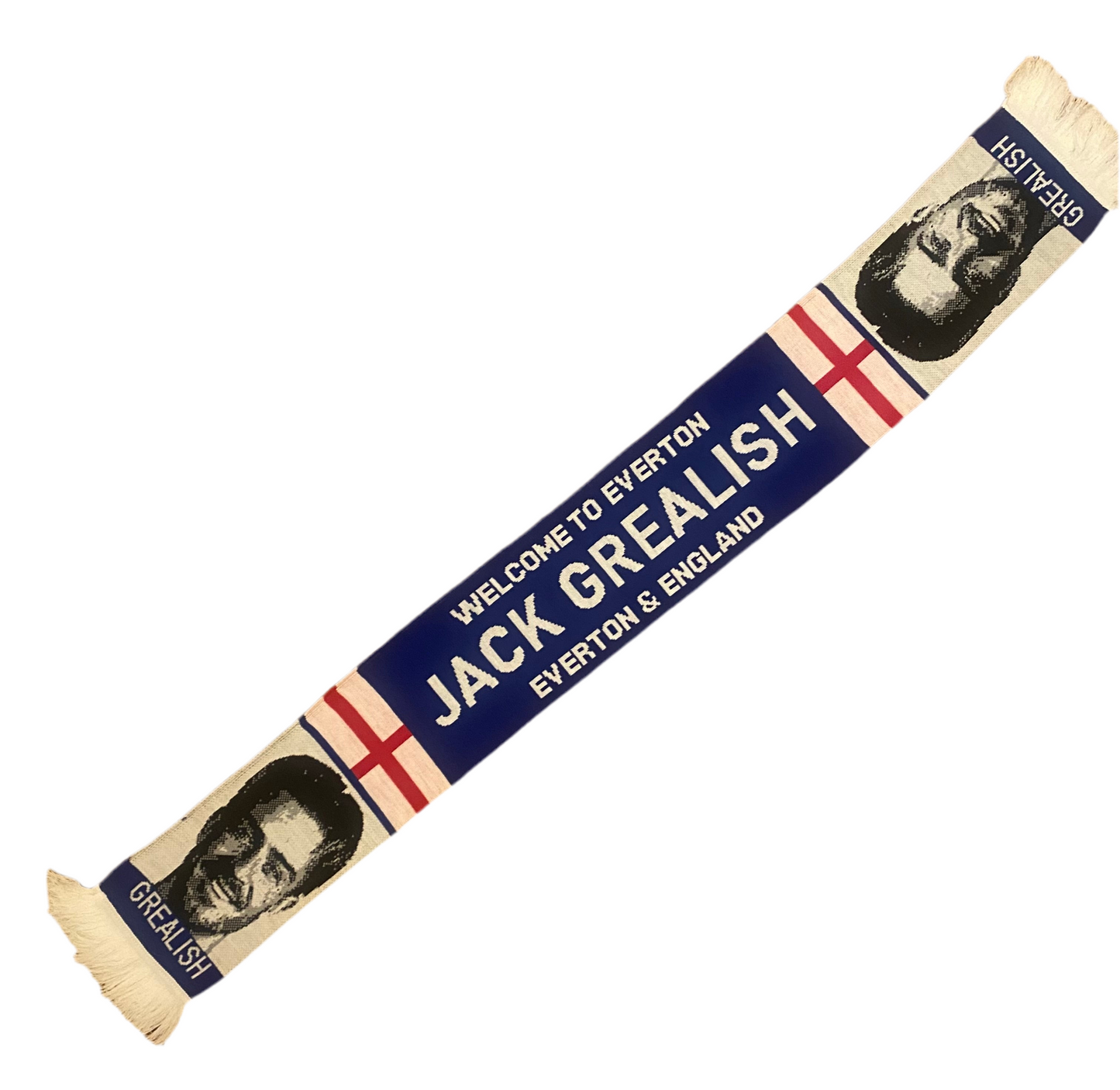 Everton FC Jack Grealish Welcome Scarf – Blue & White Jacquard Fan Scarf