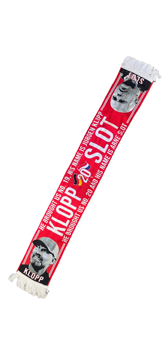 Jurgen Klopp & Arne Slot Scarf – Liverpool FC Tribute HD Knitted Football Scarf (Limited Edition)