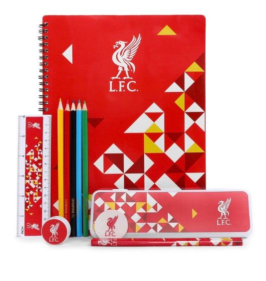 Official Liverpool FC Stationery Set – 9 Piece School & Office Supplies | LFC Notebook, Pencils, Ruler & Case